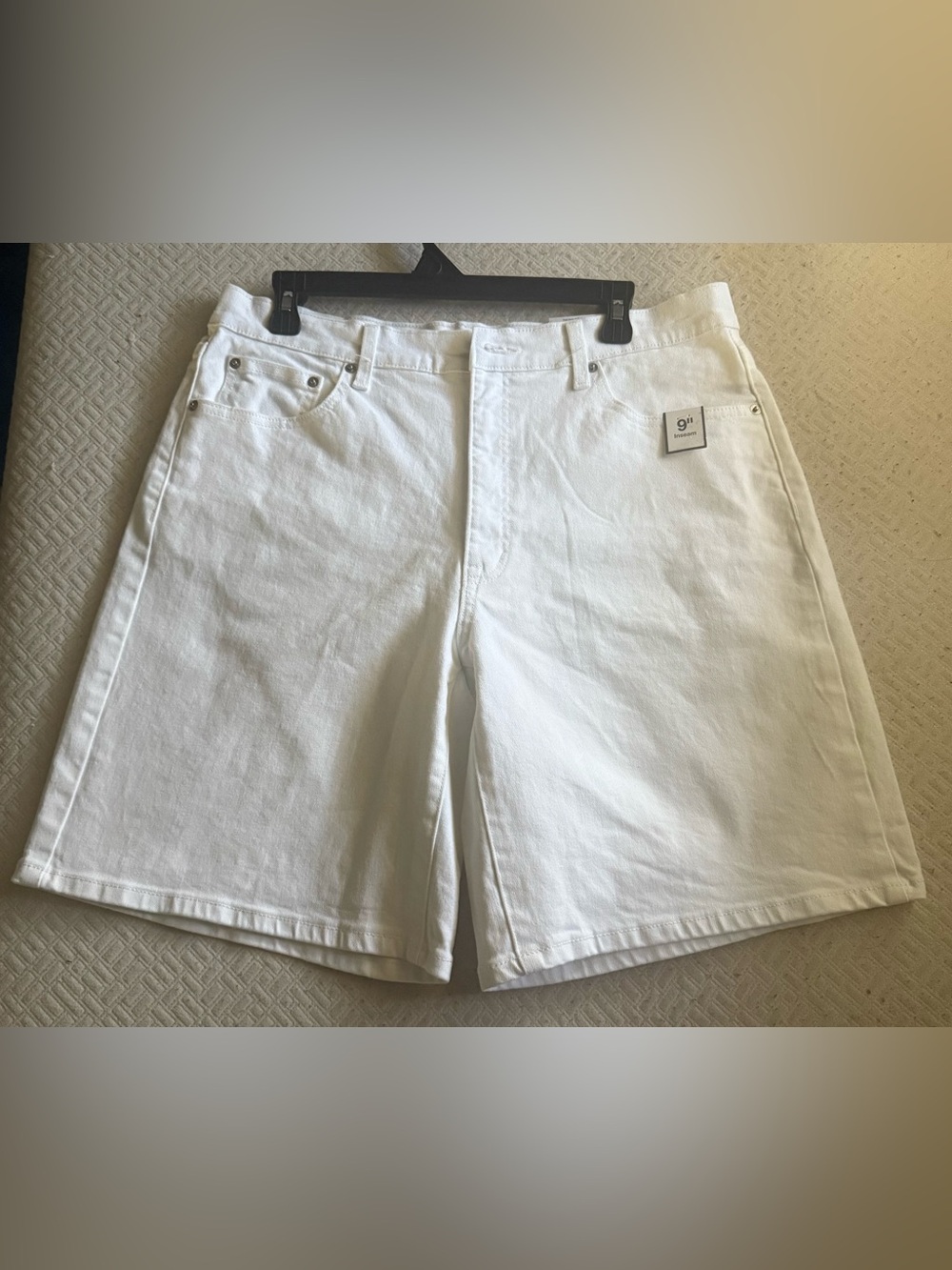 White High-Rise Denim Longline Shorts Size 14